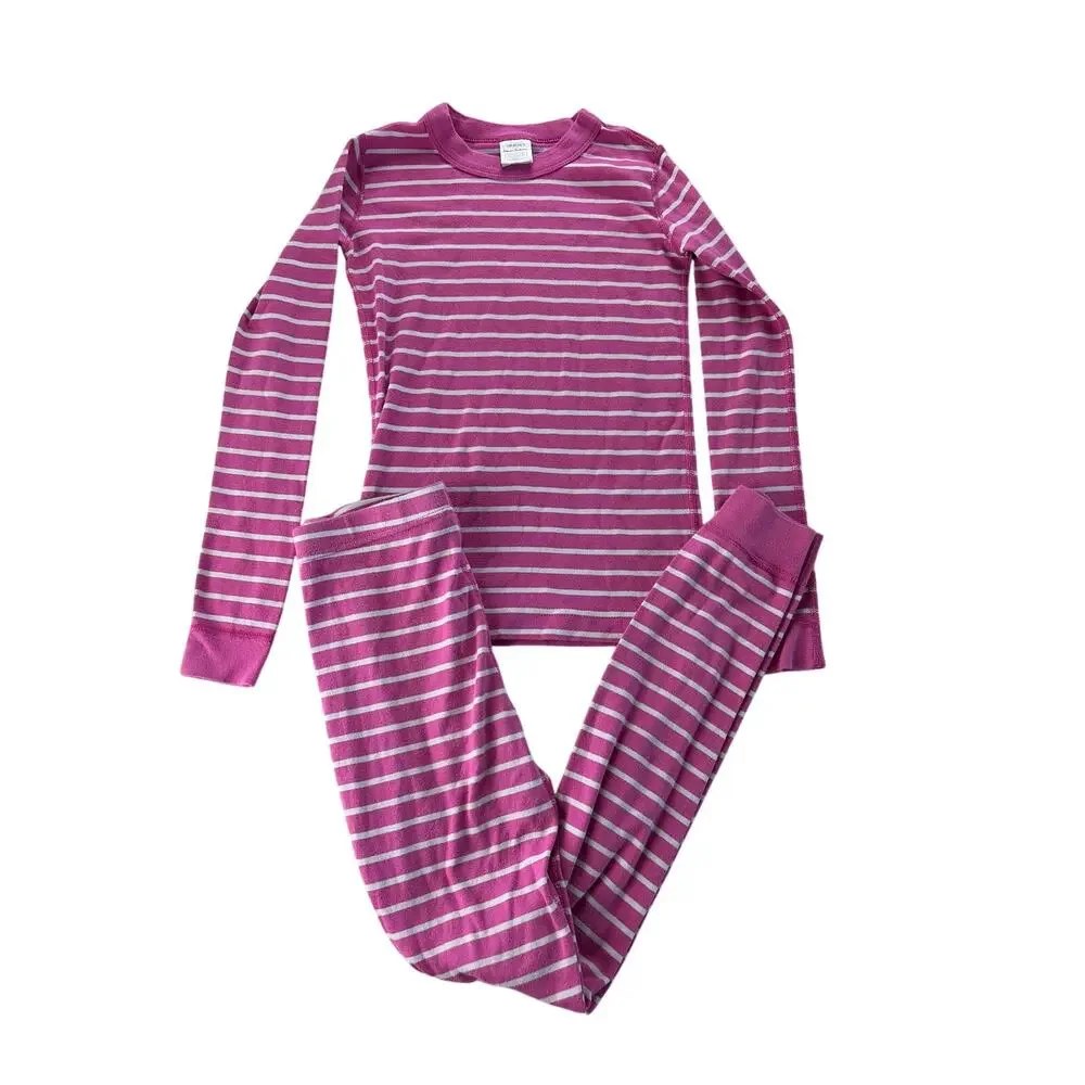 Hanna Andersson Girls Pajamas Size 10 Pink White Stripe Long Sleeve